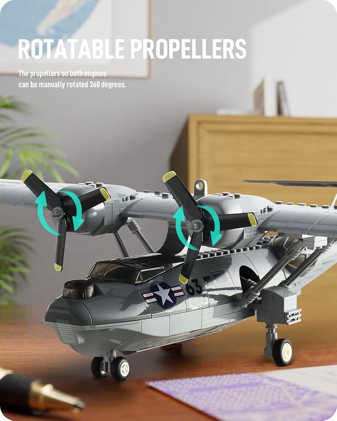 BOOLAKOS WW2 Airplane PBY-5A Catalina Building Blocks Sets Military Building Toy Collectible WWII Air Force Gift for Adults (364PCS)
