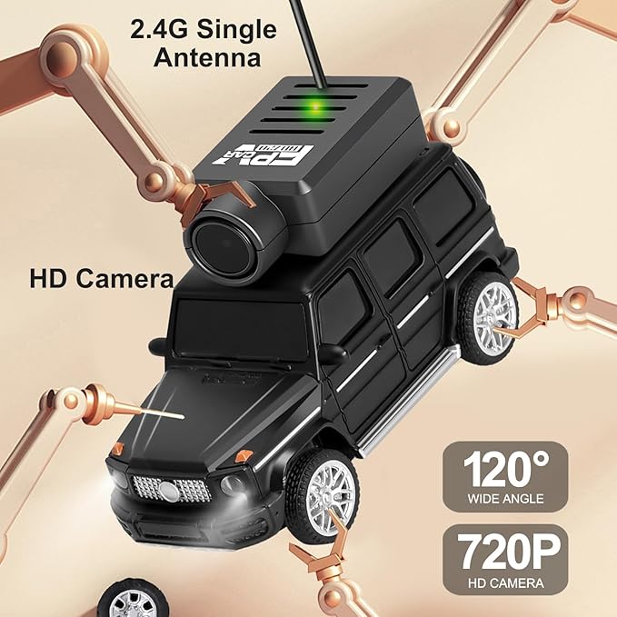 GoolRC WLtoys 6406-C Mini RC Car 2.4GHz 1:64 Scale FPV Remote Control Car with Camera 720P APP Control Rear Drive Vehicle with 2 Trailers and LED Lights for Adults (Black)