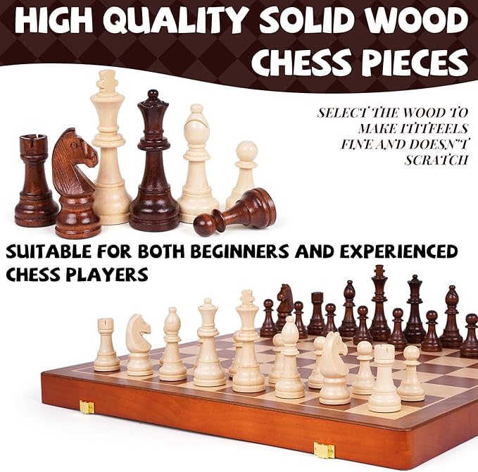 20 Inch Super Large Wooden Chess Set Hand-Carved Wooden Chess Pieces with 4.5” King Built-in Storage &amp 2 Extra Queens Luxury Folding Tournament Chess Board Game for Adults and Kids