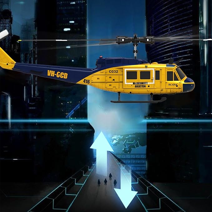 RC ERA C032 UH-1 Huey Helicopter - Remote Control Helicopters for Adult 1/48 Sacle 2.4G 6CH Gyro Stabilized Aircraft with Altitude Hold &amp Optical Flow3D Stunt Drone (Yellow)