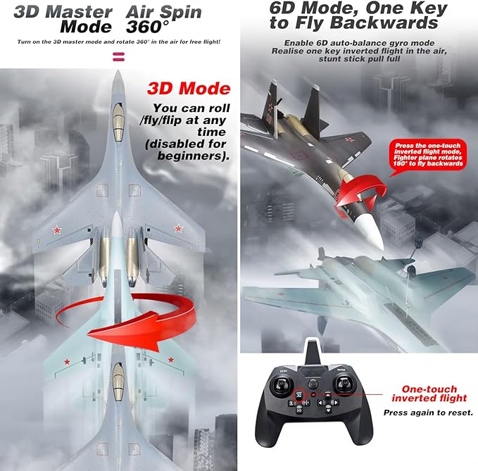 RC Airplane for Adult SU35 Jet 4CH Remote Control Plane RTF Tail Motor Aircraft 3D / 6G Stunt Function Fixed Wing Glider Brushless Motor Simulation Fighter Beginners 2 Batteries (Gray)
