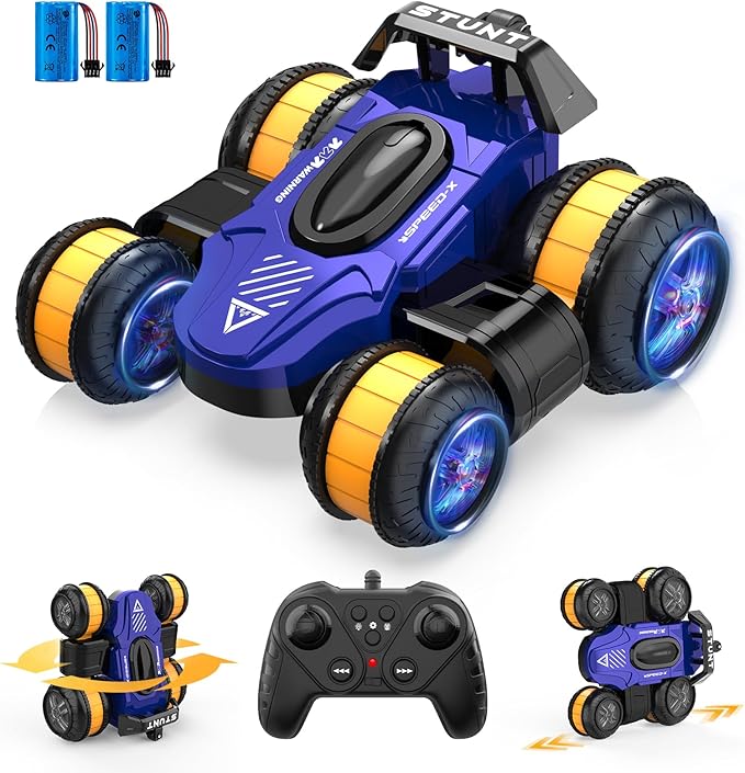 RC Stunt High Speed Remote Control Car 25km/h 360°Rotating RC Drift Car with Lights Blue 2.4 GHz Upright Walking 4WD Toy Cars for Kids Age 4-8 8-16 Boys Girls Christmas Birthday Gifts