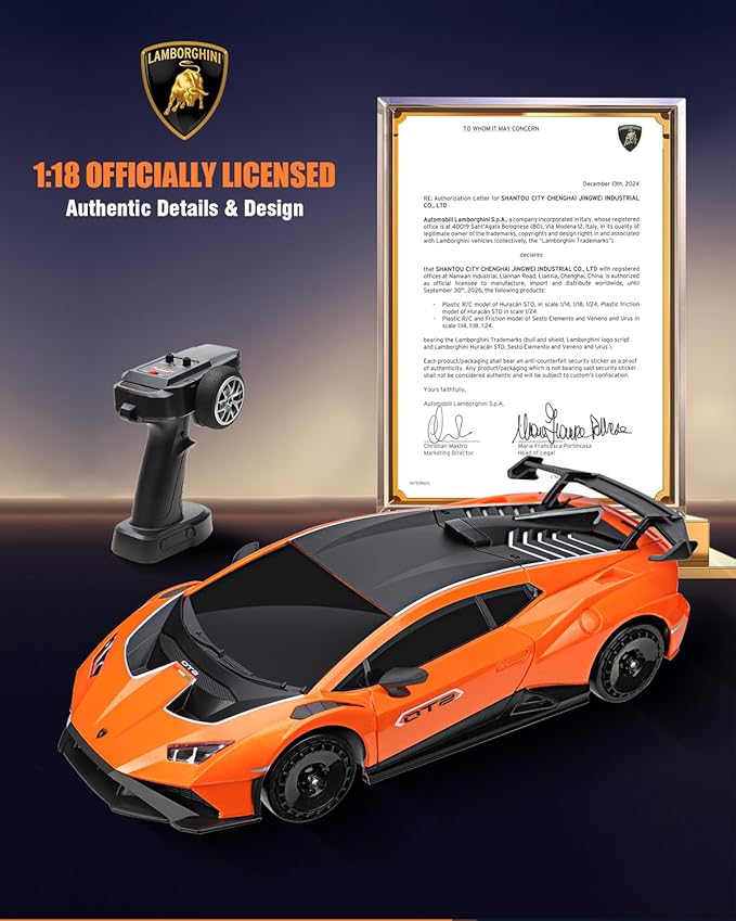 Lamborghini Remote Control Car for Boys 8-12 Officially Licensed 1:18 Scale 2.4GHz 15Km/ RC Drift Car Toys with Headlight 2 Batteries 60 Min Play RC Gift Toy for Boys &amp Girls Ages 3-12 &amp Ad