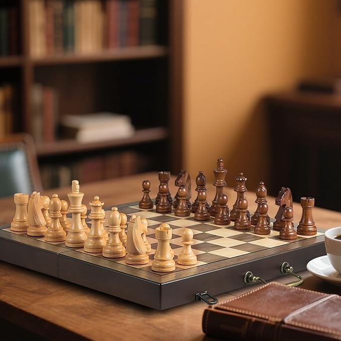 Wooden Chess Pieces Only-Heavy Weighted Tournament Chessmen with 2 Extra Queens-King Height 3.8 inch-Replacement of Missing Pieces-Exquisite Packaging