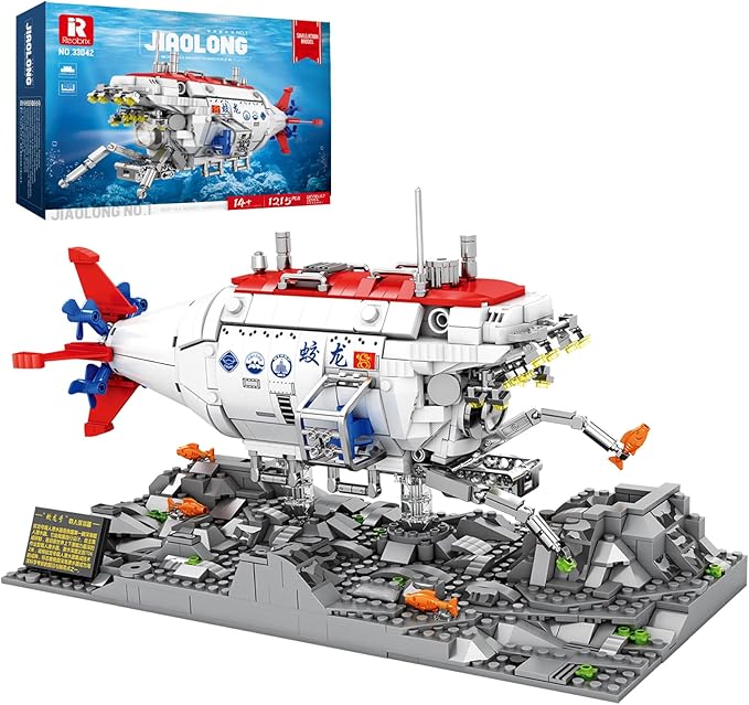 Reobrix Jiaolong Submarine Building Set for Adults Military Submarine Ship Toys with Lights 33042 Cool Decor Battleship Boat Model Kit Army Toy Gifts for Men Kids Aged 14+