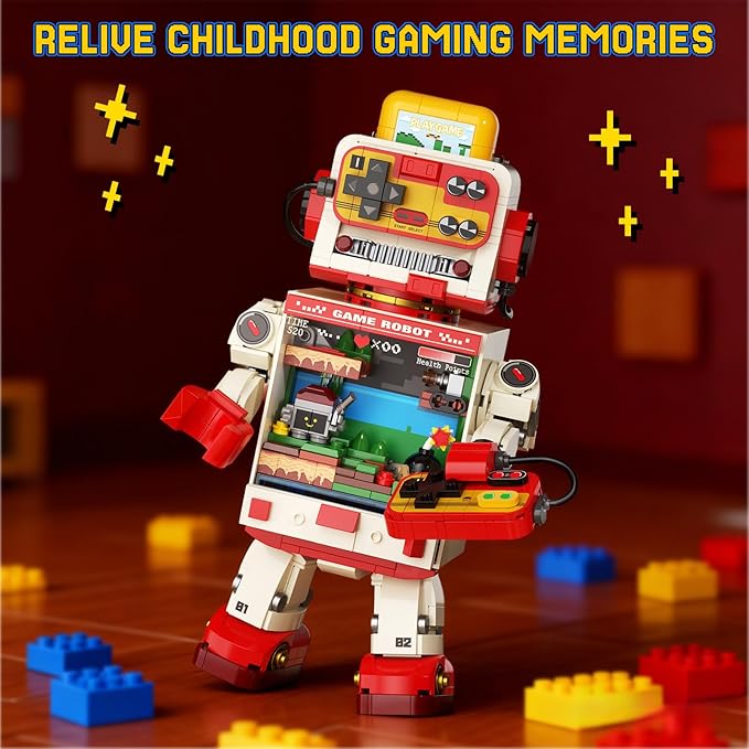 Fantastic Idea Game Robot Building Block Sets Retro Game Console Building Toys Pixel Style Collection &amp Display DIY Model Kit Creative Gifts for Adults Teens 14+（592PCS）