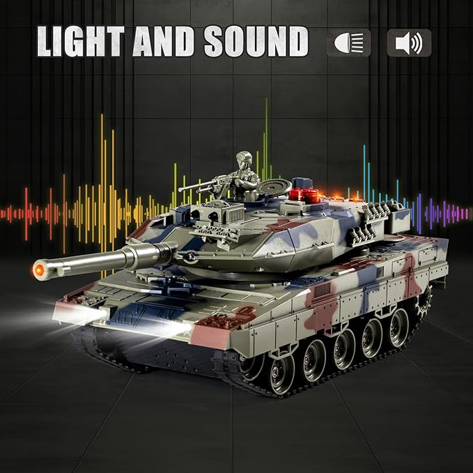 1/24 RC Tank Remote Control Ger Leopard II Army Model Tank with Sound Effects Lights and Smoke 2.4G Military Model Toy for Kids Perfect Birthday for Boys 6+ Years Old
