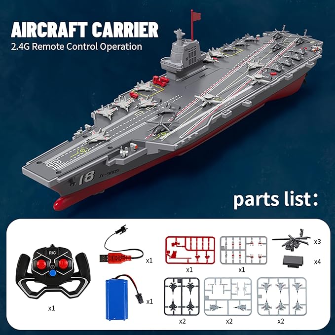 40CM S19 Hobby RC Boat for 14y+ Beginners Remote Controlled Warship Aircraft Carrier 4WD 2.4G Battleship 10km/h On Water Lakes Pools