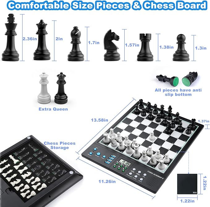 LC2B Advanced Electronic Chess Set with ELO 2200+ Engine &amp Talking AI Tutor Comfortable Size Electronic Chess Board Perfect for Chess Lovers Smart Computer Chess Game Set with Strong Magnet(Blac