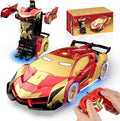 Transform RC Iron Man Cars Robot Toys with Underbody Lights 2.4GHz Hero Remote Control Car One-Button Deformation 360°Rotation Robot Car Toys Christmas Birthday Gifts for Kids Age 4 -12(1:18 Scale)