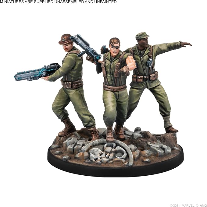 Marvel: Crisis Protocol Nick Fury Sr. &amp Howling Commandos Character Pack - Smash Hydra with This Elite Team! Tabletop Superhero Game Ages 14+ 2 Players 90 Min Playtime Made by Atomic Mass Gam