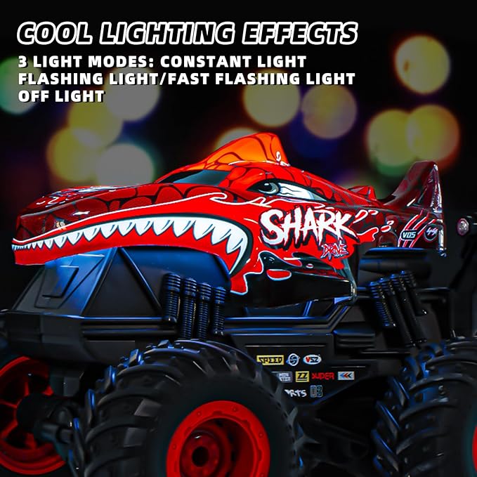 Gohero Remote Control Monster Truck Toys 1:20 Scale RC Shark Monster Trucks with Light &amp Music 2.4Ghz Remote Control Car Boys 4-7 &amp 8-12 Remote Control Truck with 360° Spin Walk Upright &am