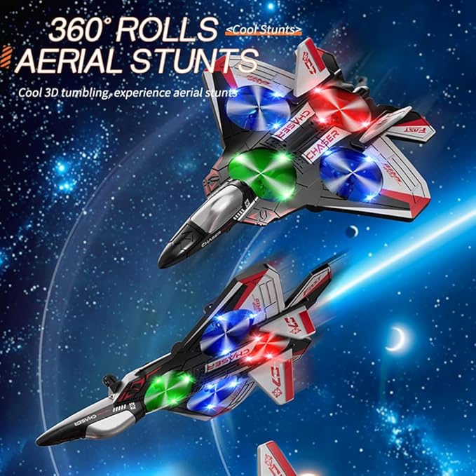 2.4GHz Wireless RC Plane | RC Airplane for Kids Adults &amp Beginners | Foam Remote Control Airplane | Colorful LED Lights | Fighter Jet Glider with Auto Return | Gifts for Children 6+ Years Old