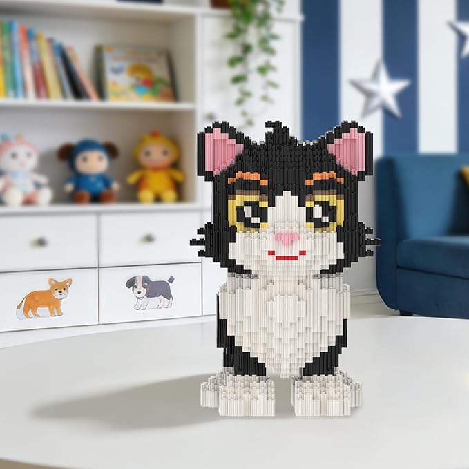 Cat Building Blocks with Organizer Bins | Black | Micro 3D Animal Building Blocks | 3000PCS | Gift for Adults and Kids | Home &amp Office Decor | RQ8890