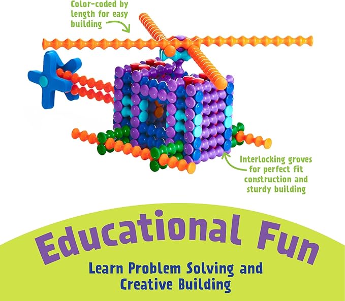 POPULAR PLAYTHINGS Playstix Building Sticks Kit for Kids Construction Stem Building Toy Gift for Boys &amp Girls - Super Set 400 Piece