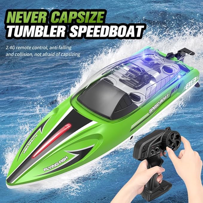 jaming 2.4Ghz RC Boat25KPH Fast Speed RC Boat14 inch Remote Control Boats for Kids and Adults Waterproof Toy Boats for Lakes &amp Pools Gifts for Kids Boys (Green)