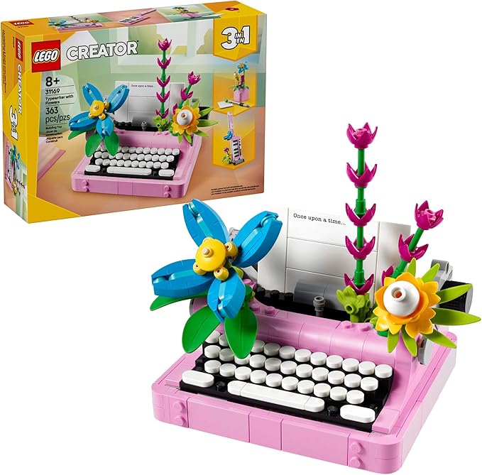 LEGO Creator 3 in 1 Typewriter with Flowers - Building Toy with 3 Building Options Typewriter Flowerpot with Pen &amp Notebook or Keytar - Gift Idea for Birthdays - 31169