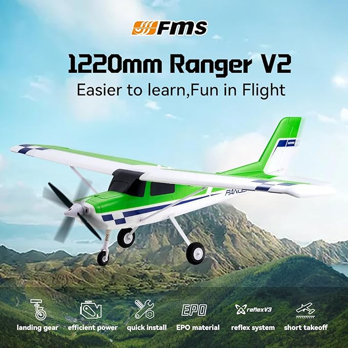 Fms Rc Planes for Adults Beginners 1220mm Ranger Remote Control Airplane with Reflex Green Hobby Rc Airplanes PNP (No Transmitter BatteryCharger)