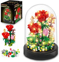 HOGOKIDS Flower Bouquet Building Set with LED Lighting - 596 PCS Red Rose Kits with Cover Botanical Building Blocks | Birthday Mini Bricks Easter Gifts for Kids Girls Teens Adults Home Decor Display