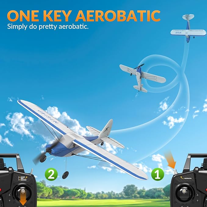 VOLANTEXRC RC Plane Trainer Sport Cub 4CH Remote Control Airplane with Prop Saver 6-Axis Gyro Stabilizer &amp 3 Modes to Fly Radio Controlled Aircraft RTF for Beginners &amp Adults (500mmBlue)