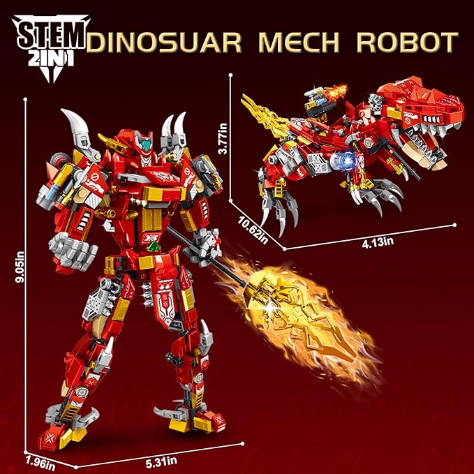STEM 2 in1 Tyrannosaurus Dinosaur Building Kits Compatible with Dinosaur Set Transforming Mech Robot Building Sets for Adults Educational Gift Toy for Kids Boys 6-10 (504 PCS)