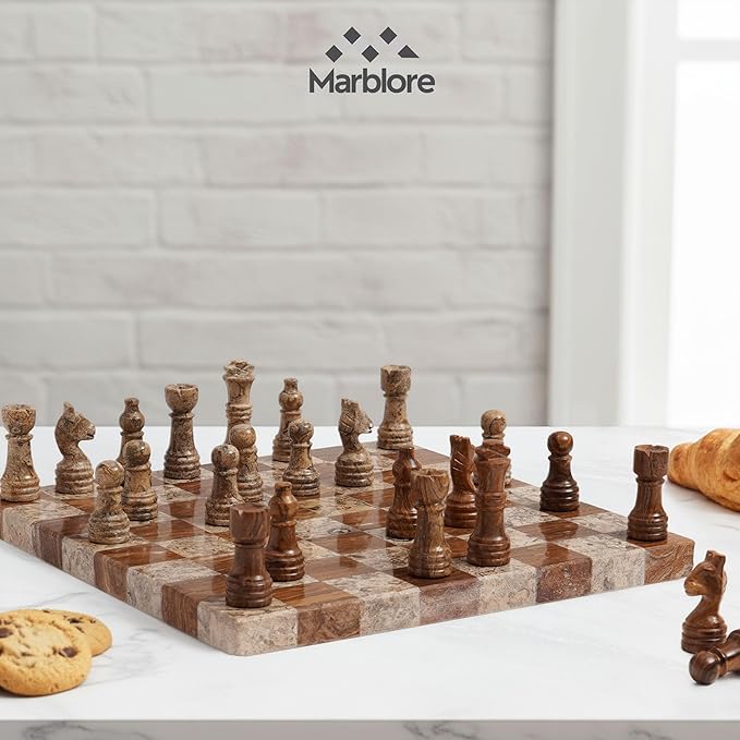 10” Marble Chess Set Coral &amp Red Unique Chess Board with 32 Pieces &amp 2 Extra Queens Luxury 2 Player Chess Game for Adults Elegant Decorative Gift for Women's Day &amp Room Decor