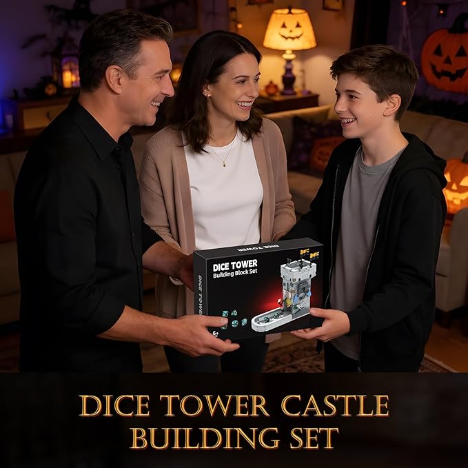 Dice Tower Castle Building Set Creative Tabletop Games Toy with 7-Die Polyhedral Dice for DND Pathfinder Suitable for Gamers and Enthusiasts