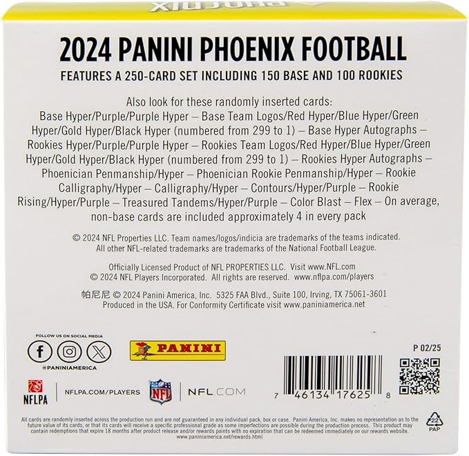 2024-25 Panini Phoenix NFL Football Mega Box – Retail Exclusive 42 Cards Color Blast Parallels Rookie Cards Official Trading Cards
