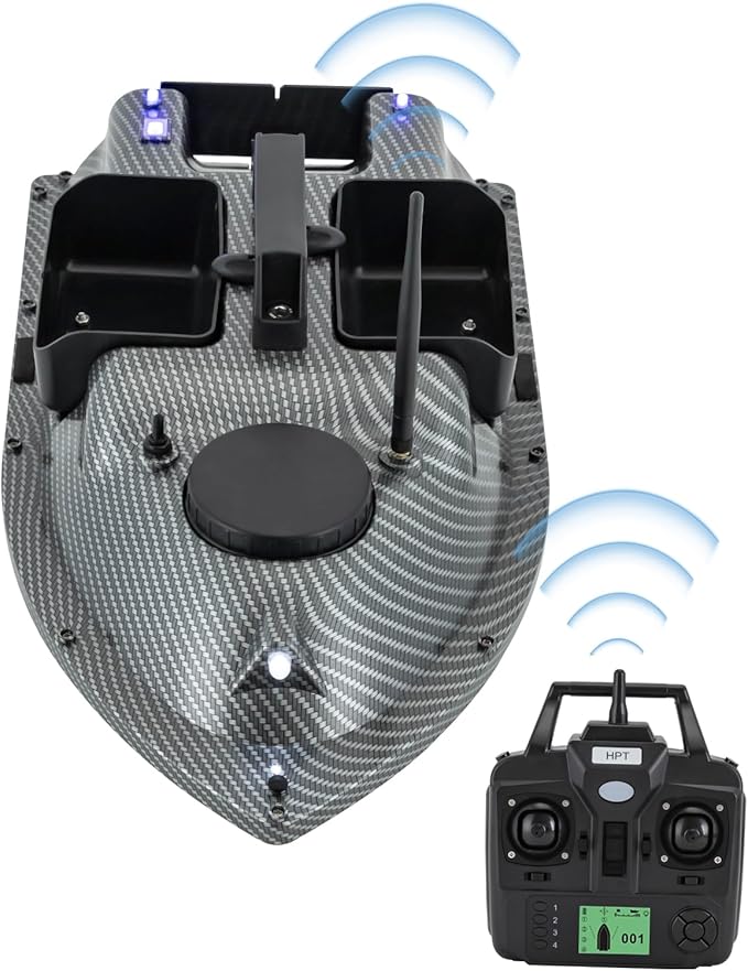 RC Bait Boat 600m/1968ft RC Bait Boat 3 Boxes 4.4LBS Loading Capacity with Dual 5200mAh Li-Ion Batteries and LED Lights for Professional Fishing (Gray (Without Lights))