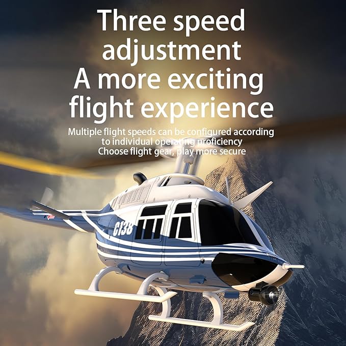 C138 Remote Control Helicopter 1:33 Scale Bell206 Helicopter 2.4G 4CH RTF Single Propeller Aileron Free Six-axis Gyroscope Modular Battery One-Touch Function Gift for Adults 2 Batteries