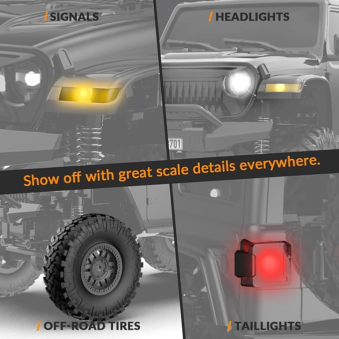 RACENT 1/24 RC Crawler 4WD Off Road All Terrain RC Monster Truck Rock Climbing with led Light Waterproof Hobby Grade Toys with 2 Batteries for Adults (Black)