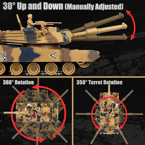 1/24 RC Tank US M1A2 Army Toys with Sound Effects Lights and Smoke 2.4GHz Remote Control Tank for Boys Infrared Battle Toy with Smoke and Sound Effect Gift for Kids Aged 4+