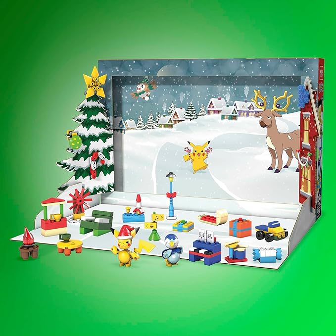 MEGA Pokémon Building Toys Set Holiday Calendar with 202 Pieces 2 Poseable Characters and Accessories for Kids