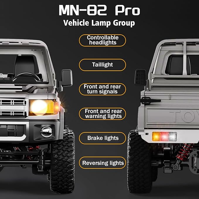 1/12 Scale RC Crawler MN-82 Pro RTR RC Truck LC79 4x4 Off Road Vehicles 2.4GHz RC Rock Car with LED Lights for Adults Hobby Toys (Gray)