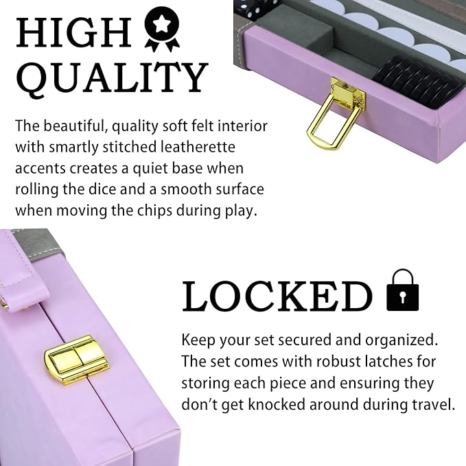 Backgammon Sets for Adults 15 inch Backgammon Purple Sets Classic Board Game with Premium Leather Case Portable Travels Strategy Backgammon Game Set for Adults Kids (Purple)