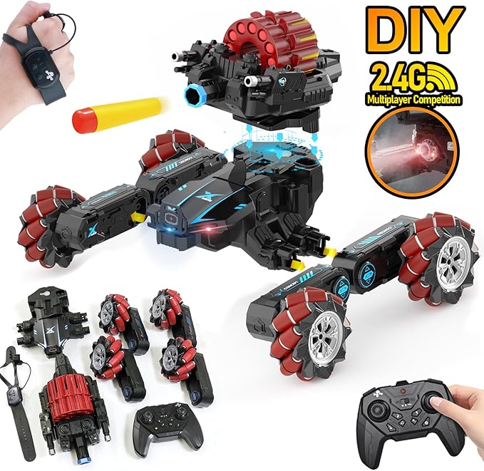 RC Cars-Best Gifts for Boys Age 8-12Big Size DIY Hand Controlled Gesture Sensing Stunt Remote Control Battle Tank Car with Soft BulletsBirthday Presents for Kids 7 8 9 10 11 Year Old