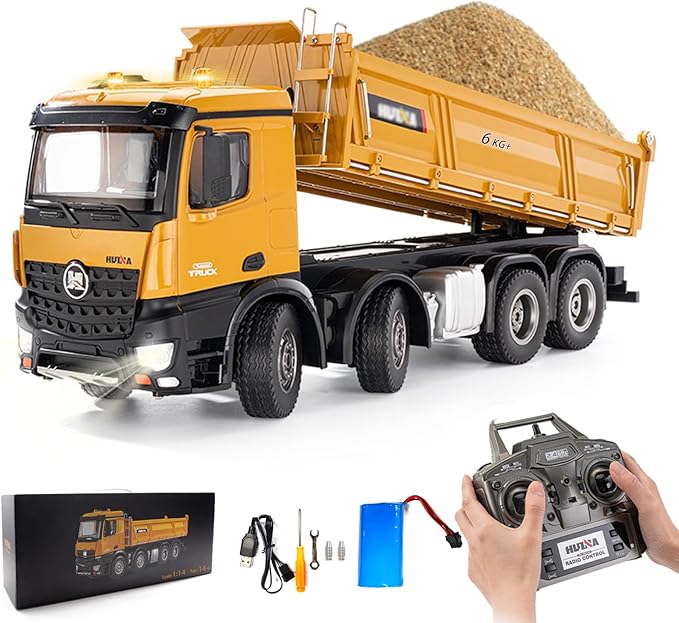 RC Dump Truck Toy 1:14 Scale 12 Channels Heavy RC Dump Truck 4WD Remote Control Construction Crawler with 6KG+ Load Full Suspension Lights/Sounds Gifts Ideas for Adults or Teens Age 15+