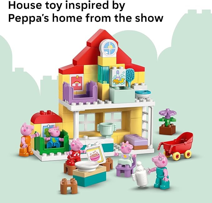 LEGO DUPLO Peppa Pig Family House - Building Toy for Toddlers Ages 2+ - Sensory Toy for Girls &amp Boys - W/ 5 Figures - Birthday Gifts for Kids - 10467