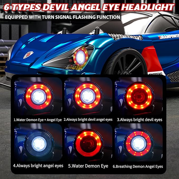 1/16 Fast RC Cars for Adults RC Drift Car 38KM/H High-Speed 4WD Full Proportional Control 6 LED Light Modes 2 Rechargeable Batteries RTR Drifting for Adults Gift for Boys Kids and Girls