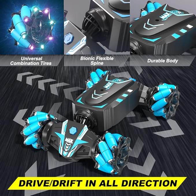 Axirata Remote Control Car Hand Controlled Gesture RC Stunt Car with Spray &amp Lights &amp Music for Kids 6-13 Year Old 4WD 2.4GHz Off-Road 360° Rotation Toy Car Gift for Boys Girls