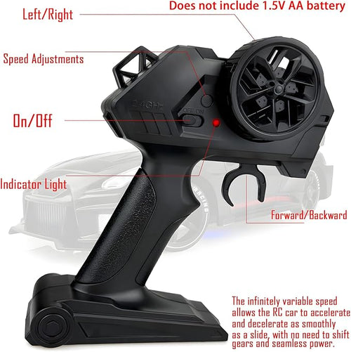 1:24 RC Drift 2.4GHz with LED Light Race Car Toys for Boys and Girls Aged 6+ Speed Adjustable up to 23Km/H High-Speed RC Racing Cars Toy Gift for Boys &amp Girls (Black)