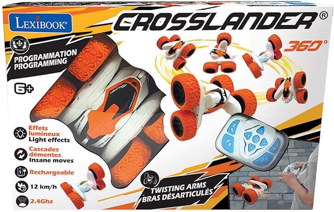 LEXiBOOK- Crosslander Luminous Terrain Car Wrist Remote Rechargeable Electronic Action Kit White/Orange Color