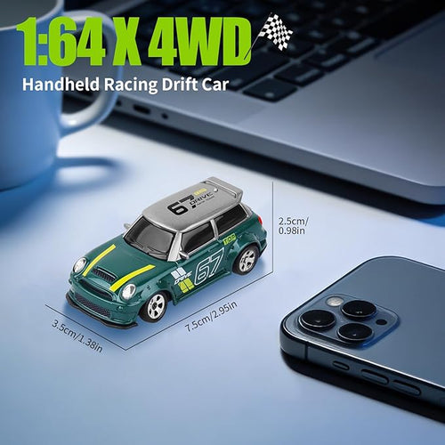 1:64 Mini RC Drift Car 4WD Remote Control Car with LED Lights Proportional Throttle Multiple Drift Modes USB Type-C Rechargeable Desktop Racing Toy for Kids &amp Adults