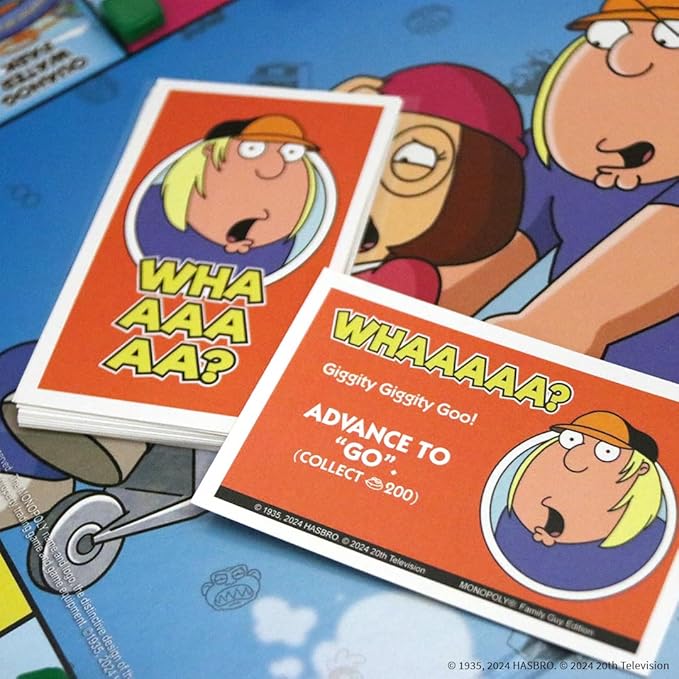 Monopoly: Family Guy Board Game Featuring Banana Brian Giant Chicken Rupert and More Buy Sell Trade Quahog’s Locations from McBurgertown to Wild West Ranch Officially Licensed Family Guy Game