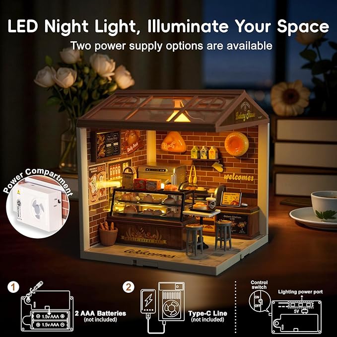 LED Building Blocks for Adults 1:24 DIY Miniature Dollhouse Kits with Roof &amp Dustproof Cover Tiny House Toy Building Sets for Kids Ages 8-12-15 Birthday Hobbies Gift for Men Women Boy Girl