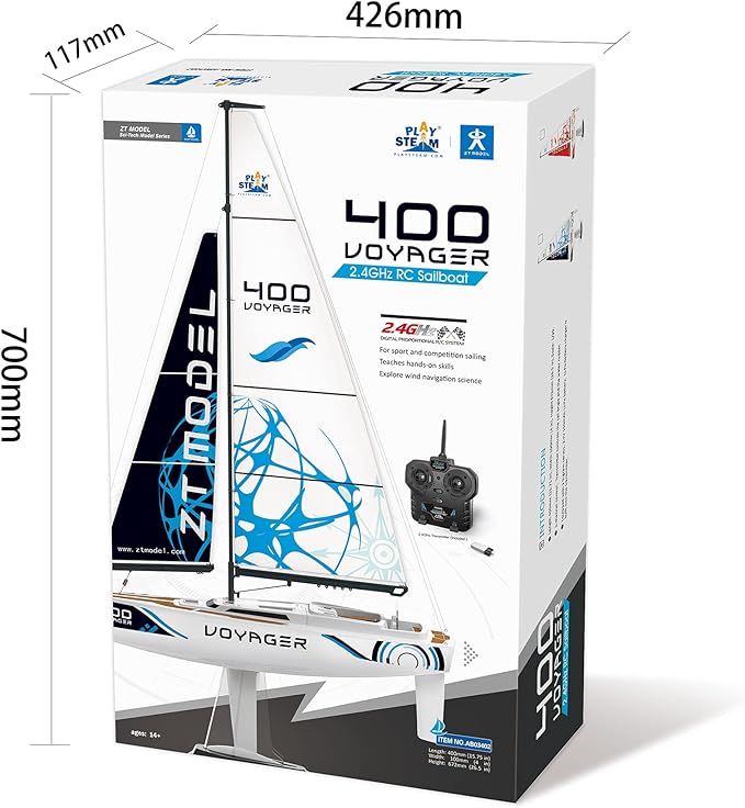 PLAYSTEM Voyager 400 RC Controlled Wind Powered Sailboat in Red - 26 Tall