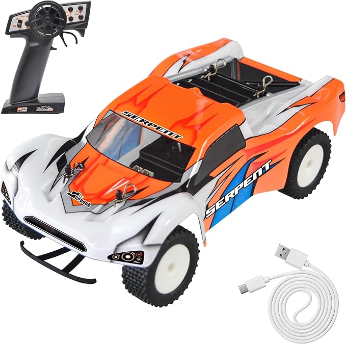 Serpent 1:24 Mini Spyder RC Car with Gyro 1/24 Scale 2.4GHz Short Course Truck All Terrain Off-Road Buggy RTR High Performance with 1 Battery 1 USB Data Cable