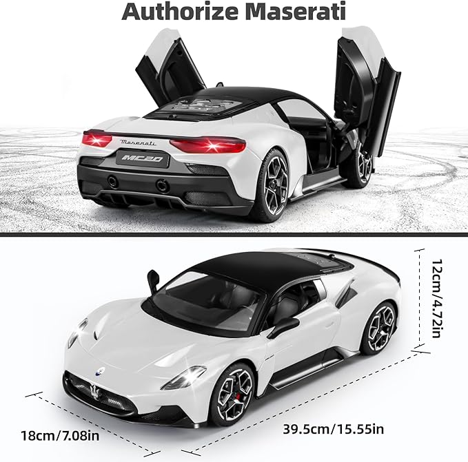 MIEBELY Maserati Remote Control Car Openable Door 1:12 Scale Rc Toy Car 7.4V 900mAh Licensed 12Km/h Fast Rc Cars with Led Light 2.4Ghz Model Car for Adults Boys Girls Birthday Ideas Gift (White)
