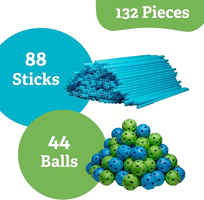 132 Piece Fort Building Kit - Indoor Play Engineering Set with Connecting Sticks &amp Balls - Creative STEM Building Toys for Kids Play Spaces Tents &amp Hideouts
