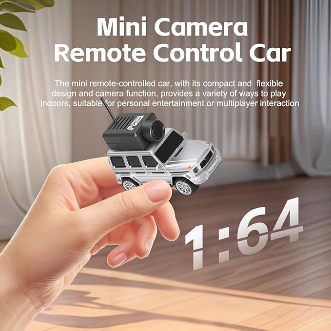 GoolRC WLtoys 6406-C Mini RC Car 2.4GHz 1:64 Scale FPV Remote Control Car with Camera 720P APP Control Rear Drive Vehicle with 2 Trailers and LED Lights for Adults (Silver)